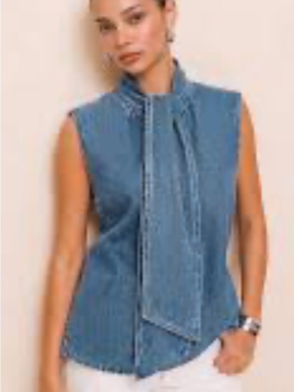 Commense Blue Sleeveless Tie-Neck Blouse